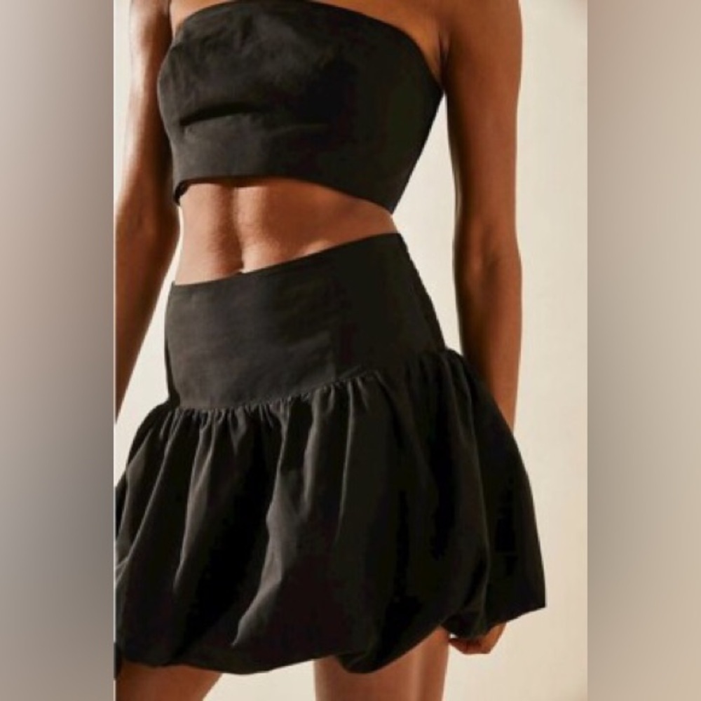 Free People Black Lula Bubble Skirt & Tube Top Set Size M
